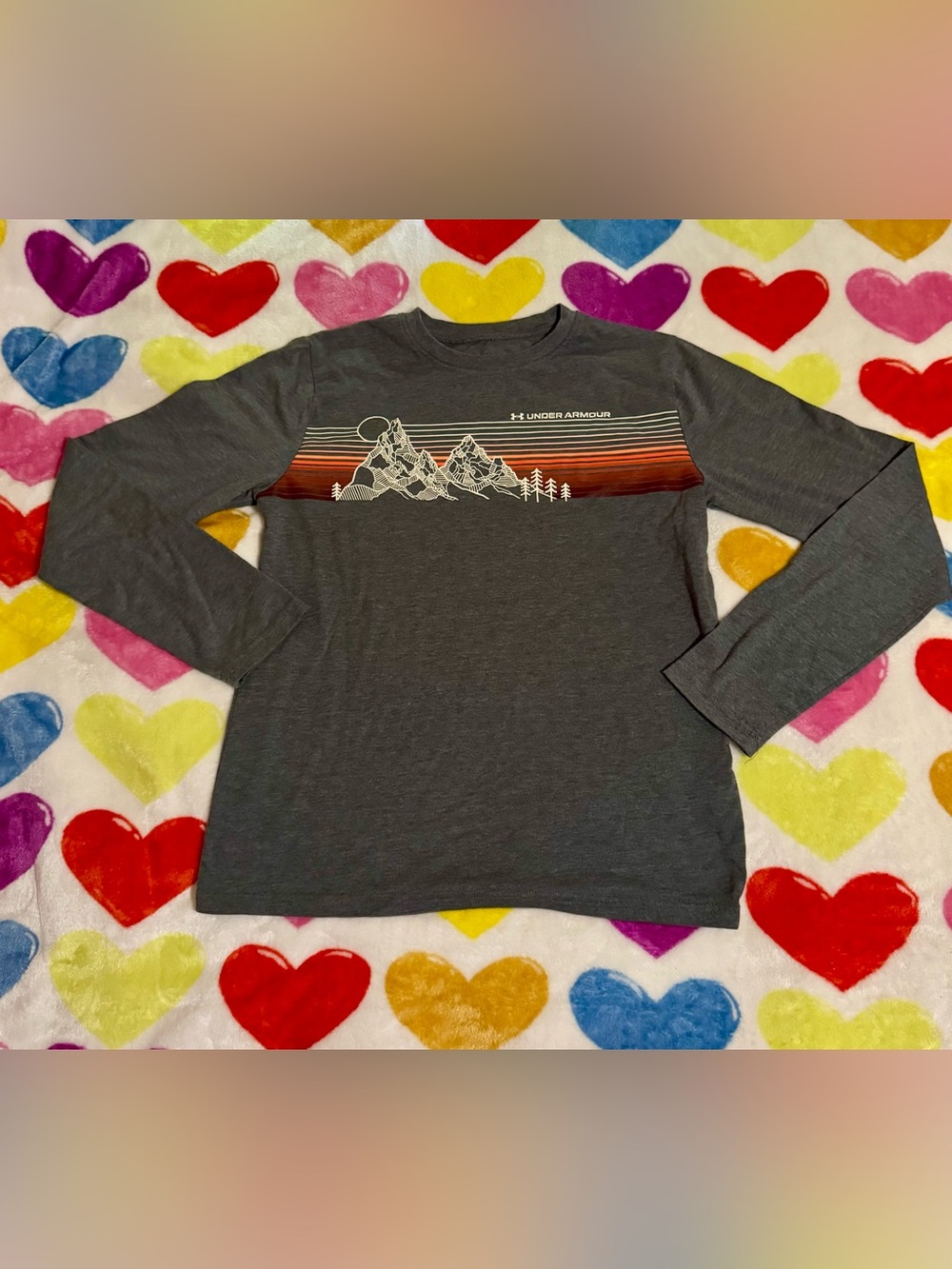 Under Armour Gray Long-Sleeve Tee with Sunset Mountain Graphic